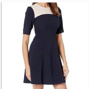 Vince Camuto | 6 | Fit & Flare Navy Dress with Pink Accents